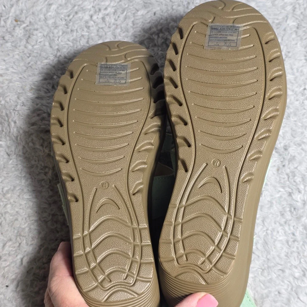 Skechers Wedge Sandals Mint Green Leather‎ Memory Foam Women 9.5 NEW